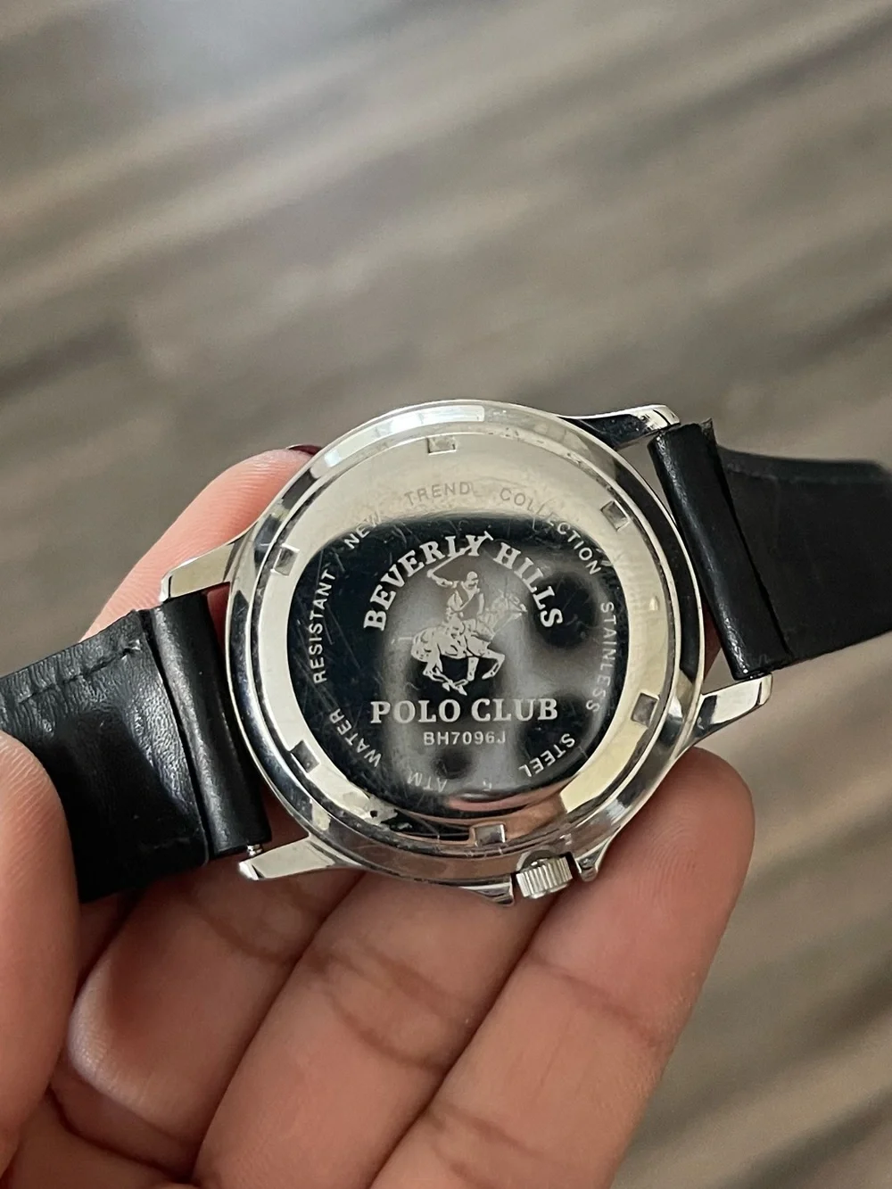 Black Dial Stainless Steel Watch with genuine Black Leather strap